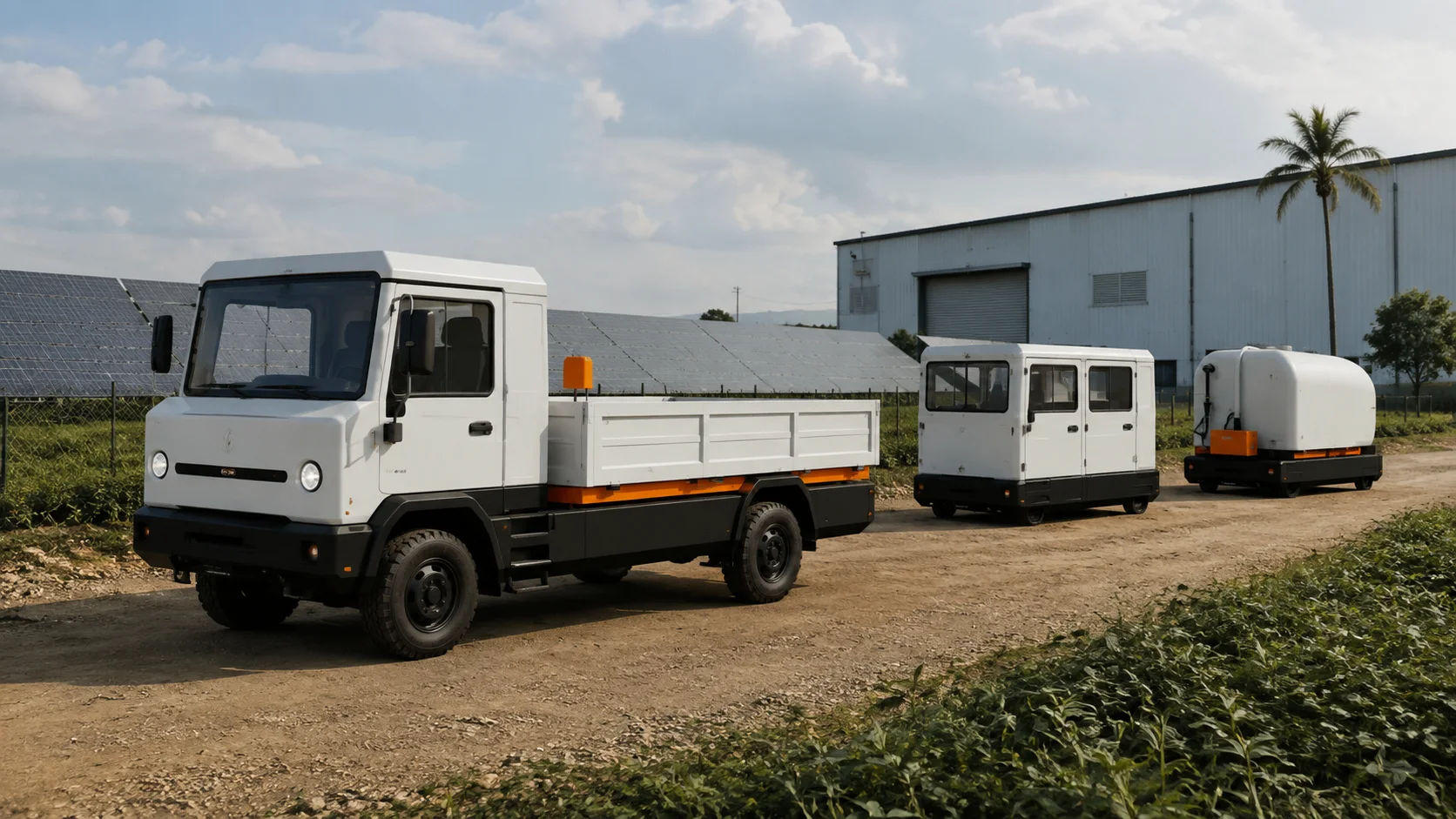 Electric work vehicles at a solar and industrial campus
